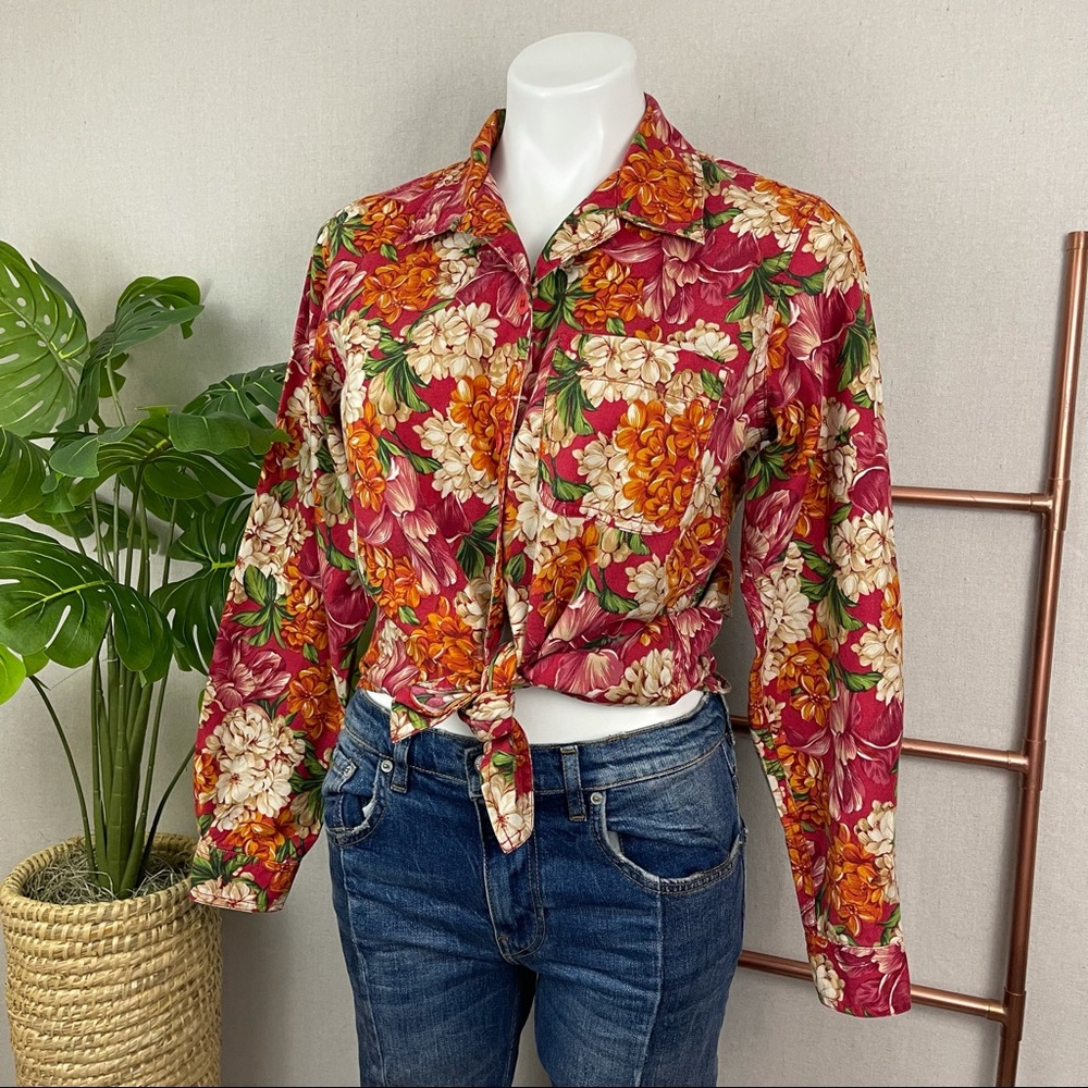 Vintage Liz Claiborne Fall Floral Button Down Shirt (Sz Medium)